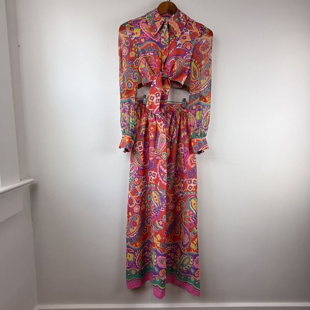 Vintage Silk Jane Justin Don Sophisticates 70s Psychedelic Paisley Skirt Set